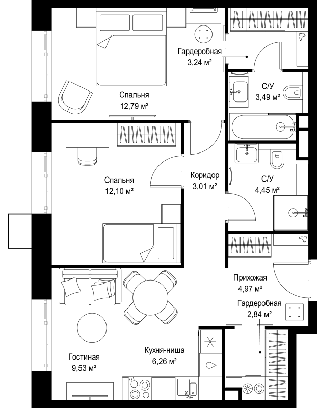 3 ккв (Евро) 62,7 м²