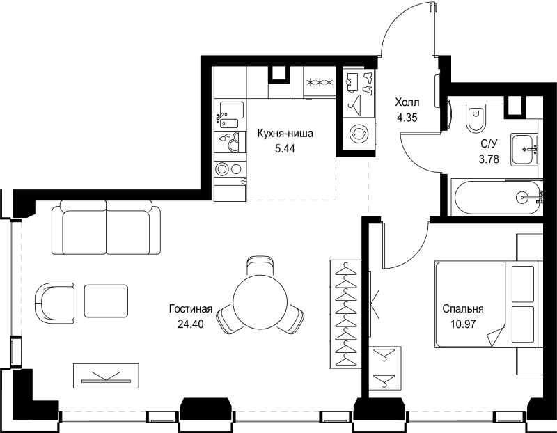 2 ккв (Евро) 48,9 м²