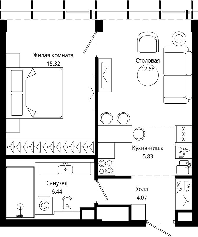 2 ккв (Евро) 44,1 м²