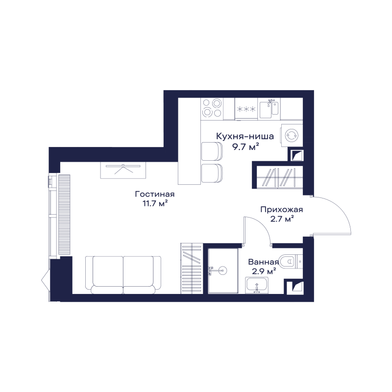Студия 27 м²