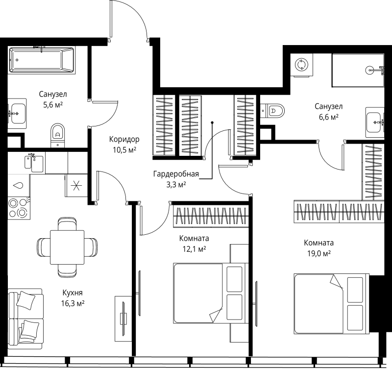 3 ккв (Евро) 73,4 м²