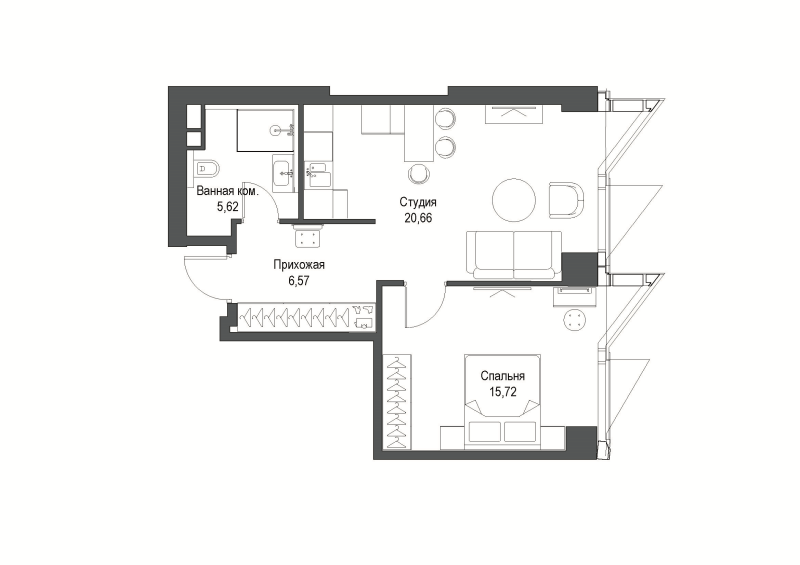 2 ккв (Евро) 48,6 м²