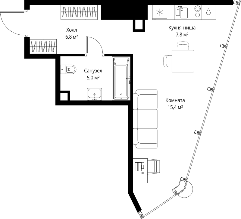 Студия 35 м²