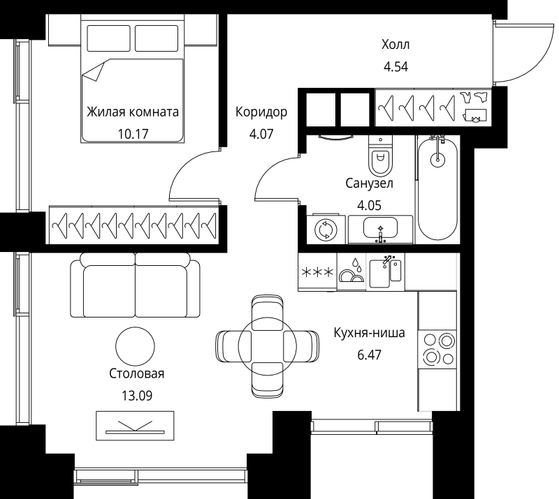 2 ккв (Евро) 42,4 м²