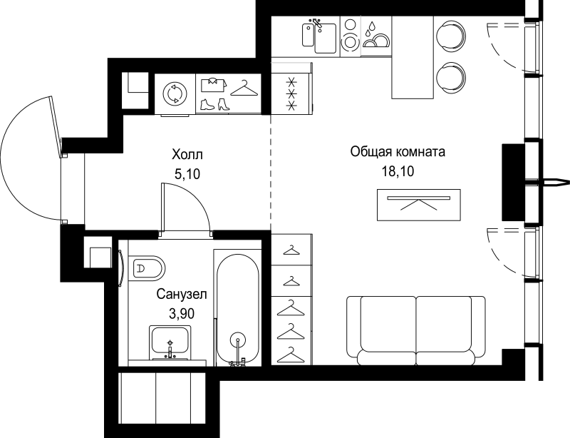 Студия 27,1 м²