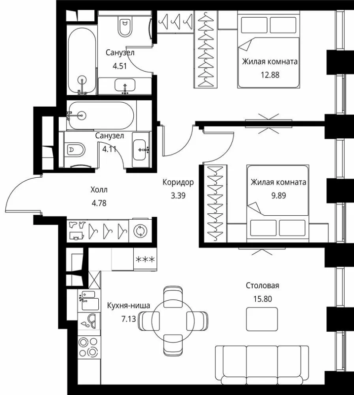 3 ккв (Евро) 62,5 м²