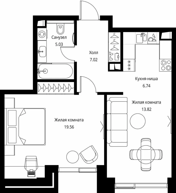 2 ккв (Евро) 52,2 м²
