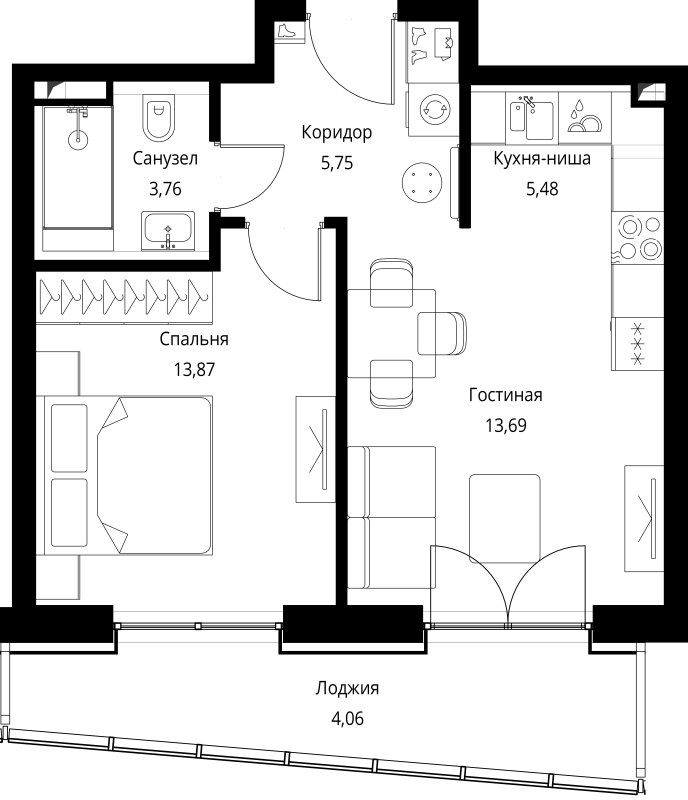 2 ккв (Евро) 48,2 м²