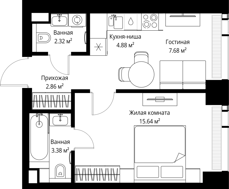 1 ккв 36,8 м²