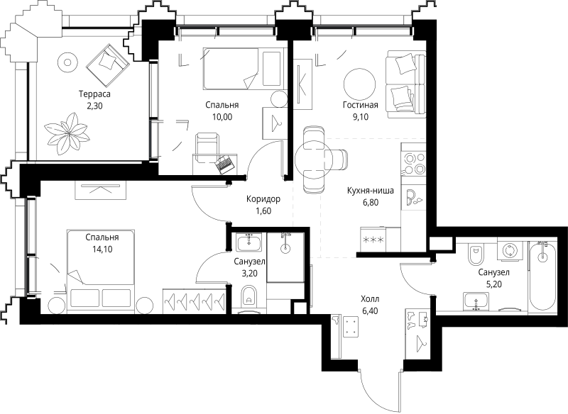 3 ккв (Евро) 59,5 м²