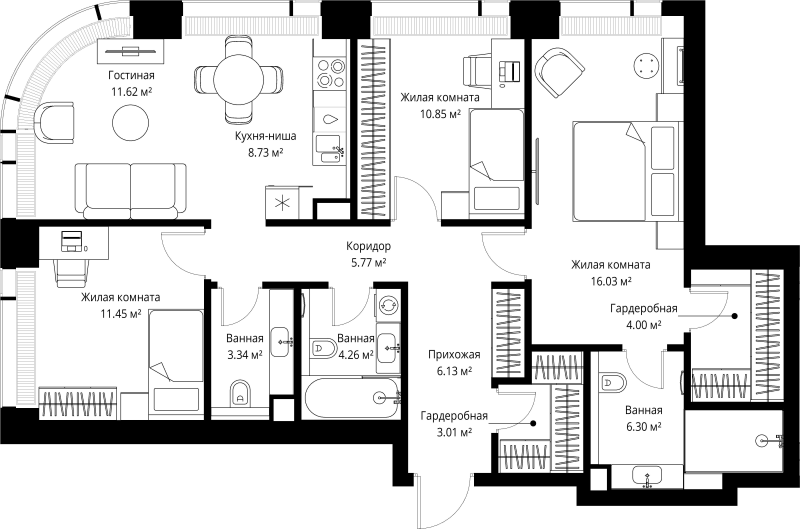 4 ккв (Евро) 91,5 м²