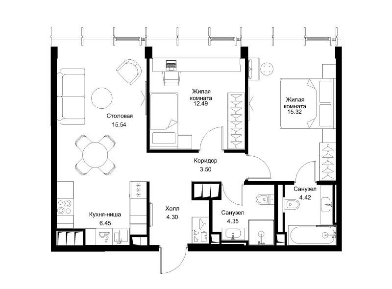 3 ккв (Евро) 66,4 м²