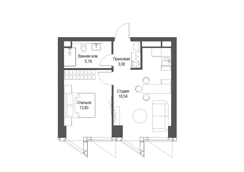 2 ккв (Евро) 40,5 м²