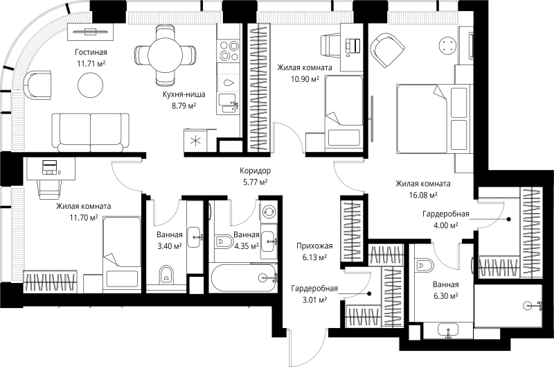 4 ккв (Евро) 92,1 м²