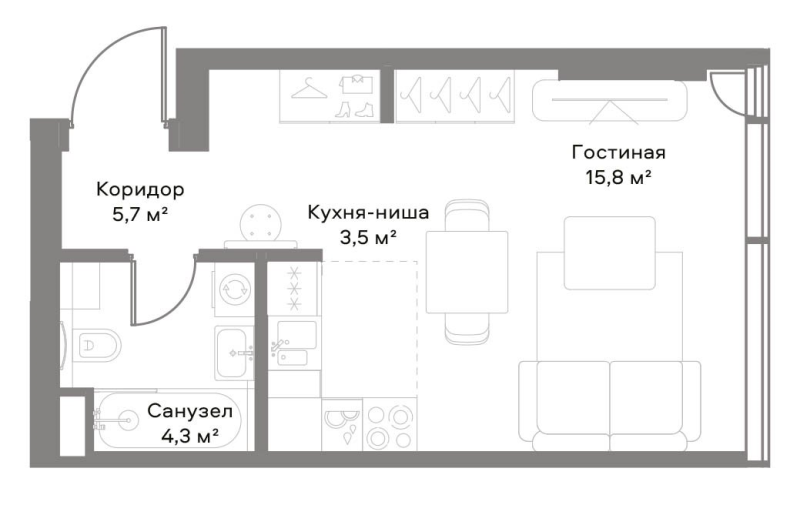 Студия 29 м²