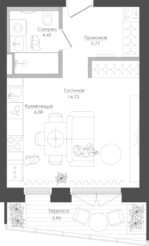 Студия 34,6 м²