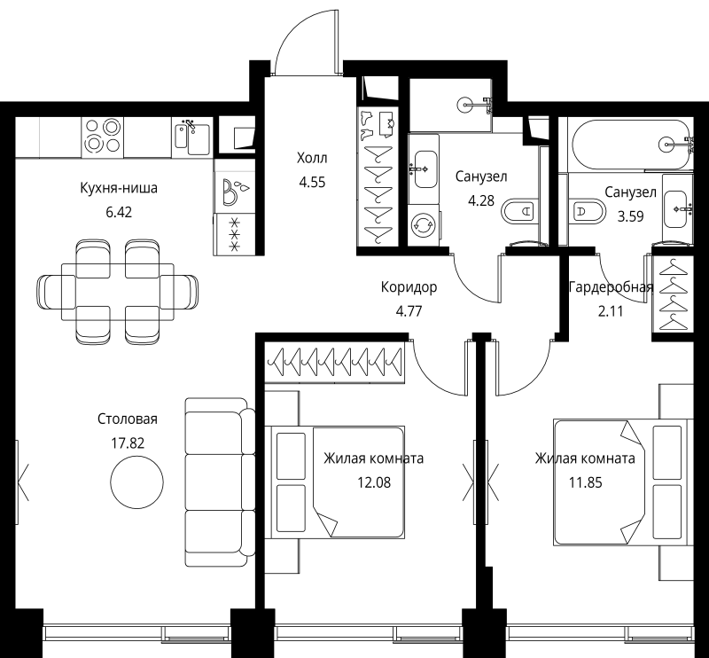 3 ккв (Евро) 67,5 м²