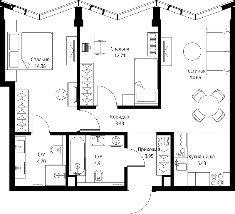 3 ккв (Евро) 64,2 м²