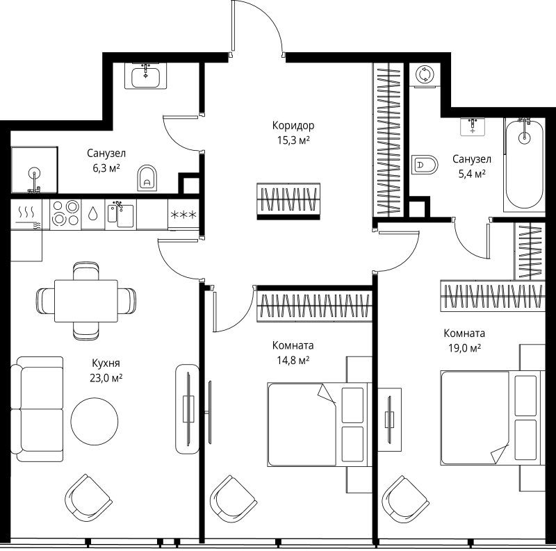 3 ккв (Евро) 83,8 м²