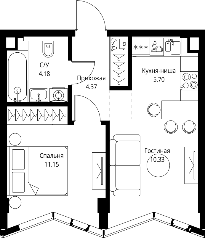 2 ккв (Евро) 35,7 м²