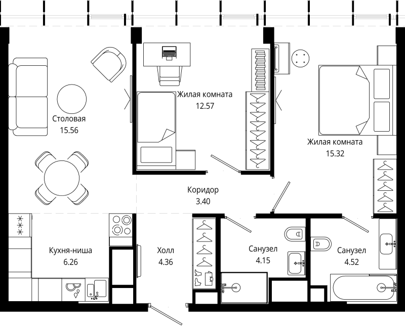 3 ккв (Евро) 66,1 м²