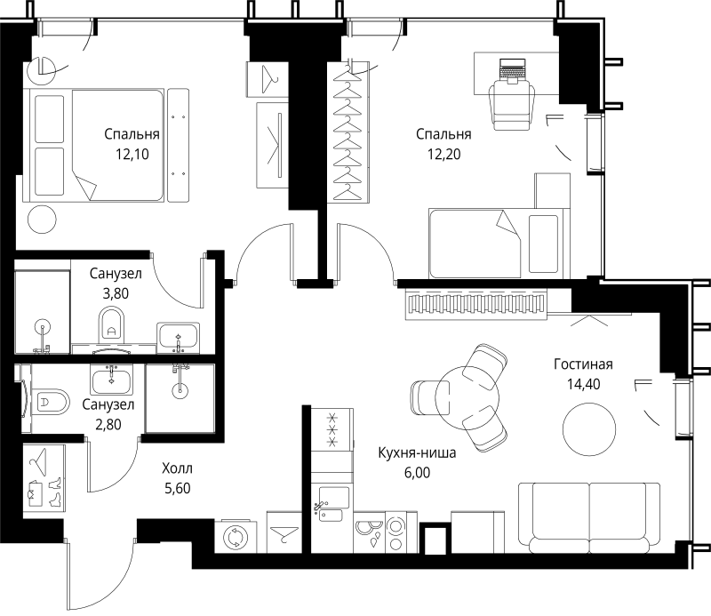3 ккв (Евро) 58,2 м²