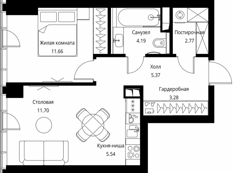 2 ккв (Евро) 44,5 м²