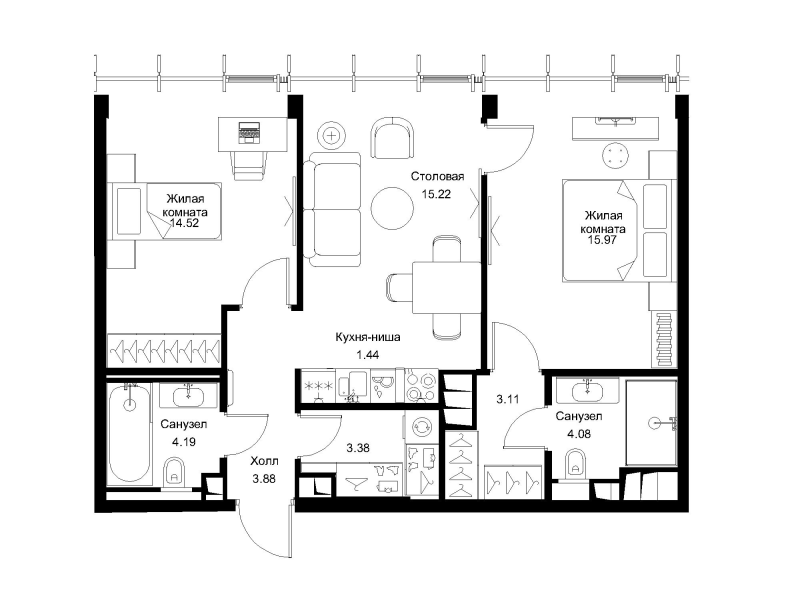 3 ккв (Евро) 65,9 м²