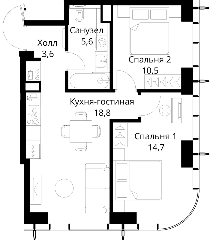 3 ккв (Евро) 53,2 м²