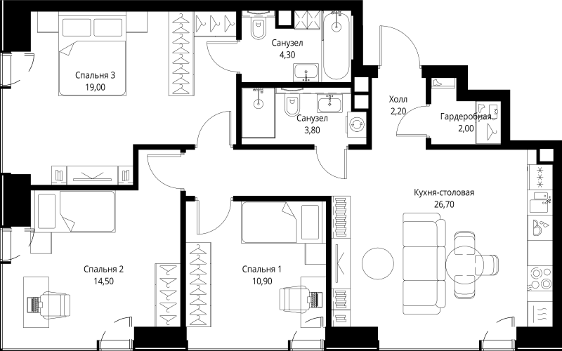 4 ккв (Евро) 83,4 м²