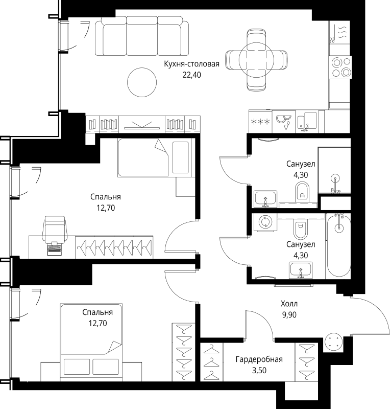3 ккв (Евро) 69,8 м²