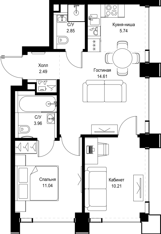 3 ккв (Евро) 50,9 м²