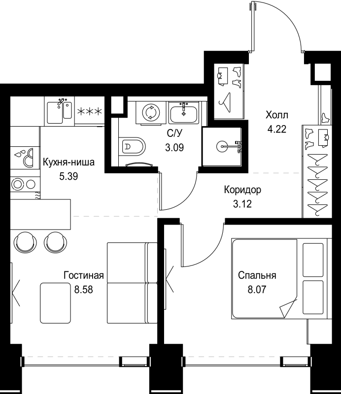 1 ккв 32,5 м²