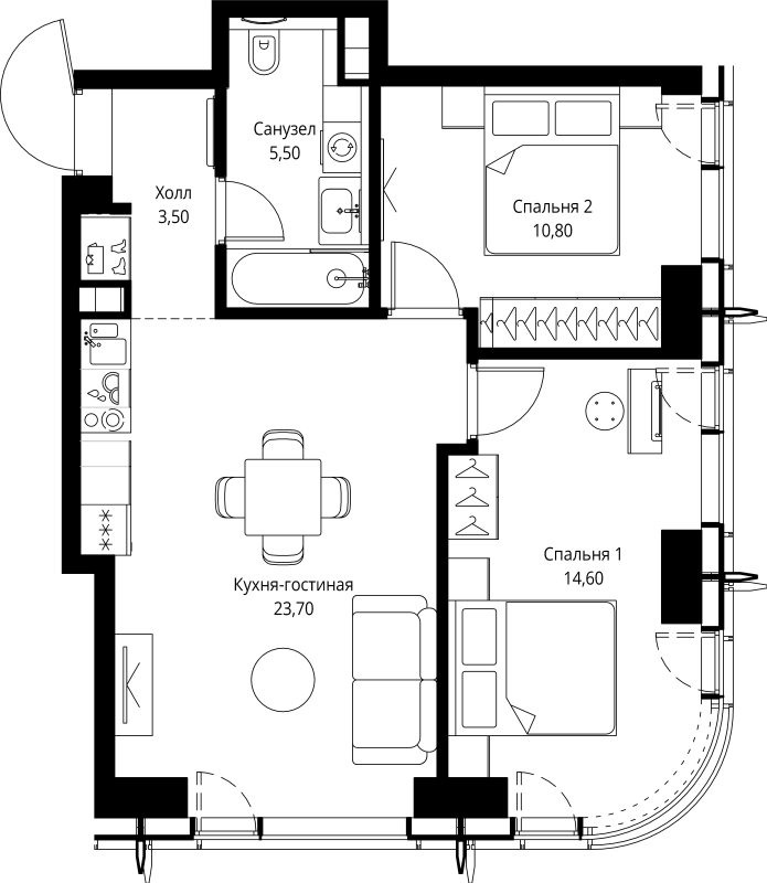 3 ккв (Евро) 58,1 м²
