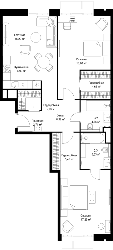 3 ккв (Евро) 90,6 м²