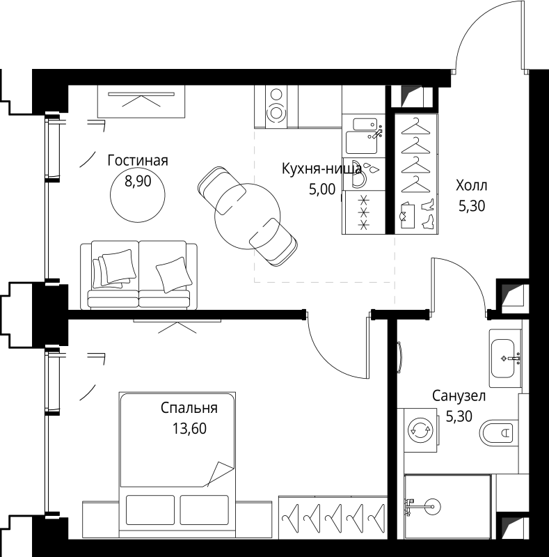 1 ккв 38,4 м²