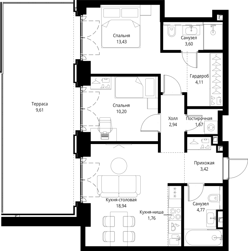 3 ккв (Евро) 74,5 м²