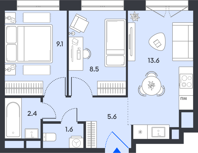 2 ккв 40,8 м²