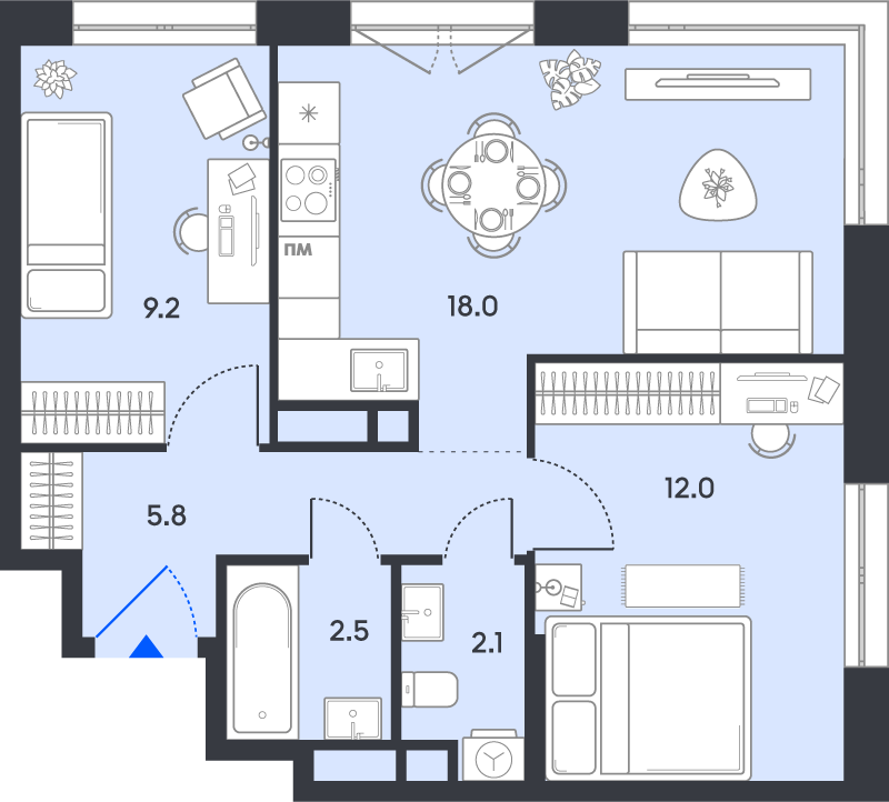 3 ккв (Евро) 49,6 м²