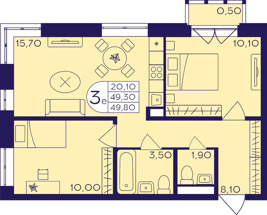 2 ккв (Евро) 49,8 м²