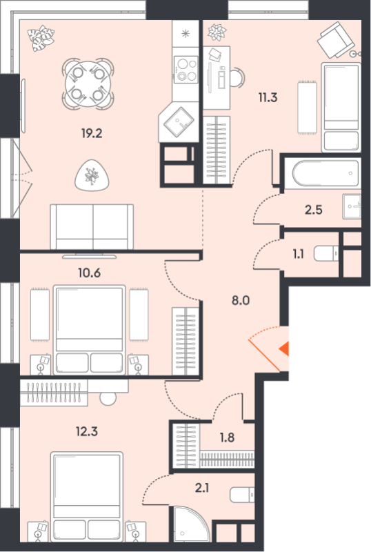4 ккв (Евро) 68,9 м²