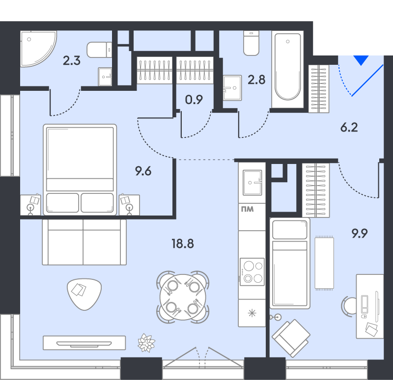 3 ккв (Евро) 50,5 м²