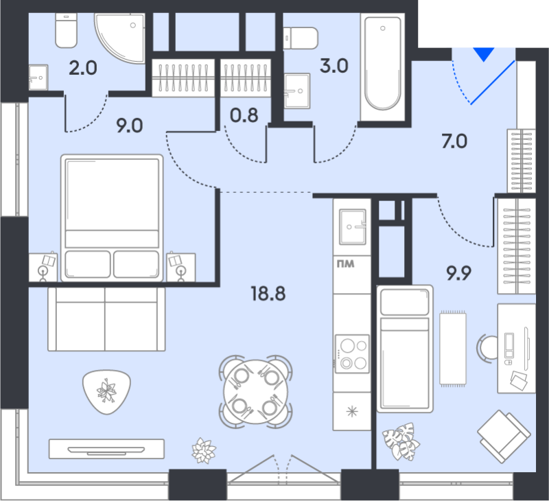 3 ккв (Евро) 50,5 м²