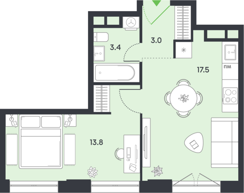 2 ккв (Евро) 37,7 м²