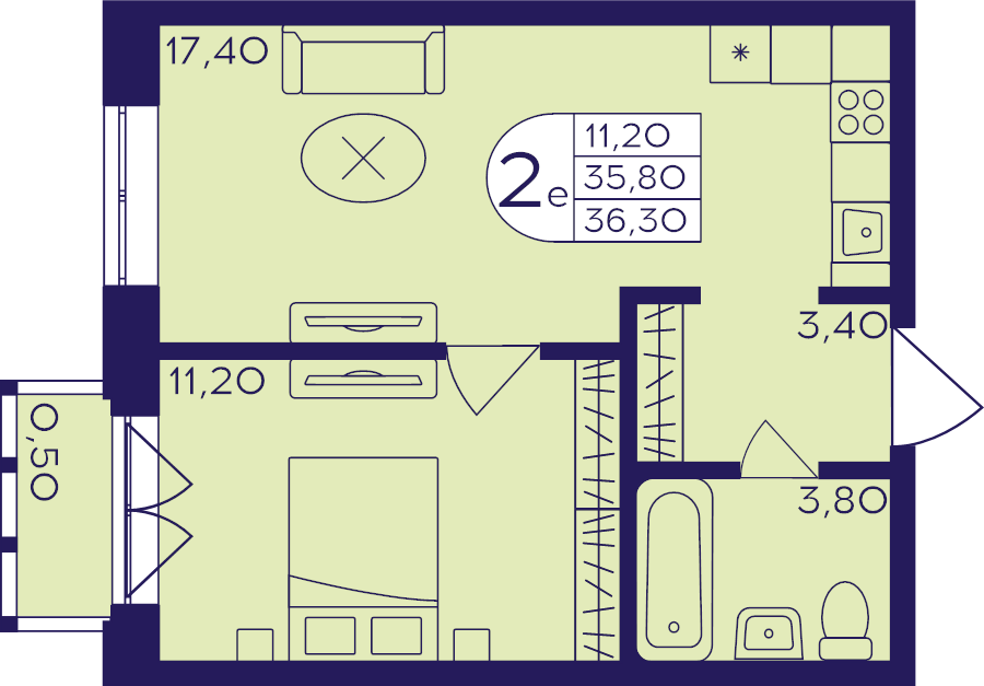 2 ккв (Евро) 36,3 м²