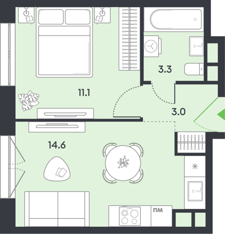 1 ккв 32 м²