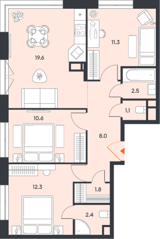4 ккв (Евро) 69,6 м²