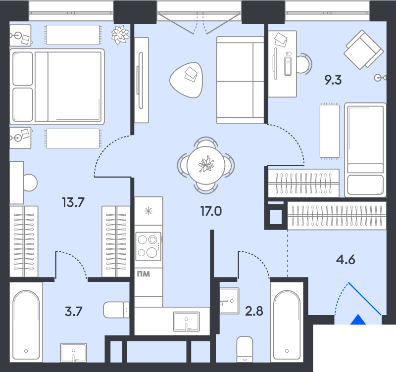 3 ккв (Евро) 51,1 м²