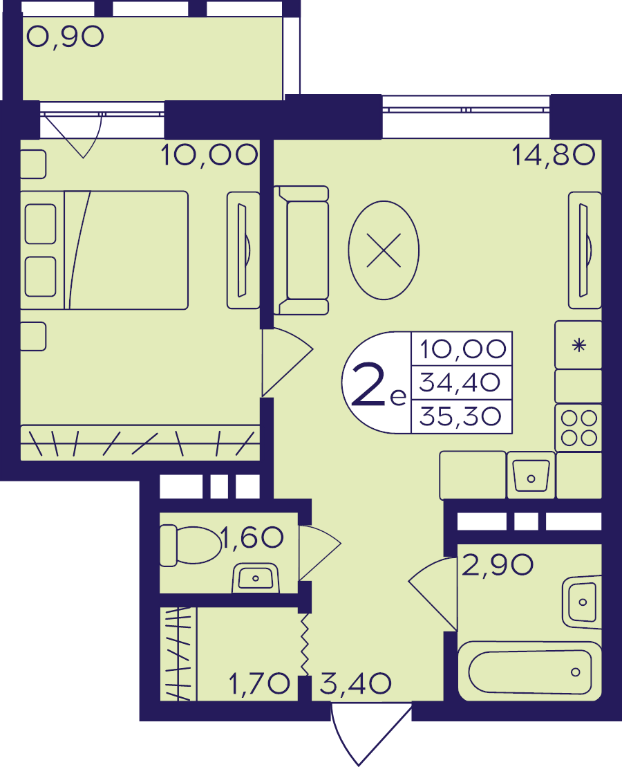 2 ккв (Евро) 35,3 м²