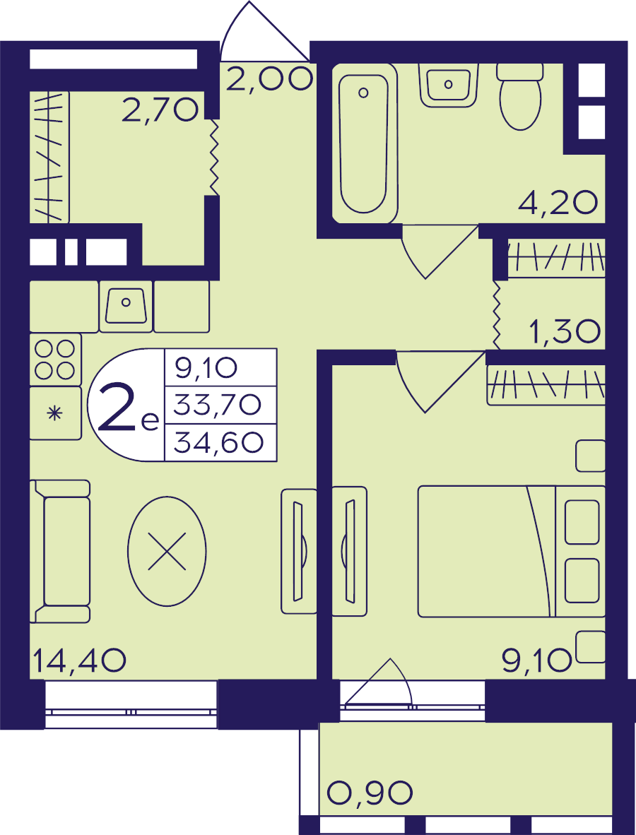 2 ккв (Евро) 34,6 м²
